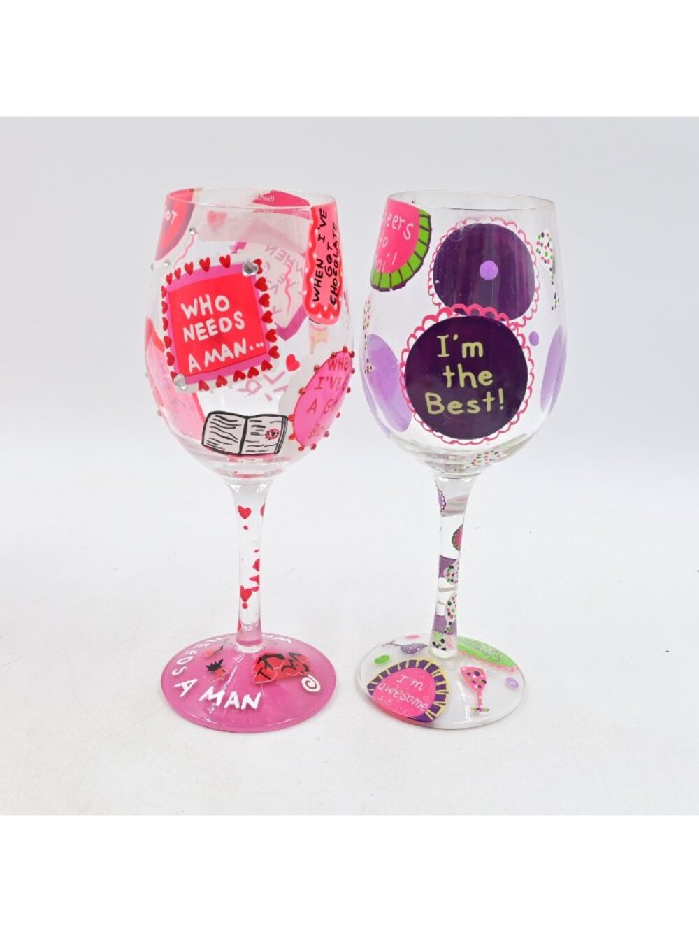 Lolita‎ Hand Painted Empowerment Wine Glasses Set of 2 Colorful